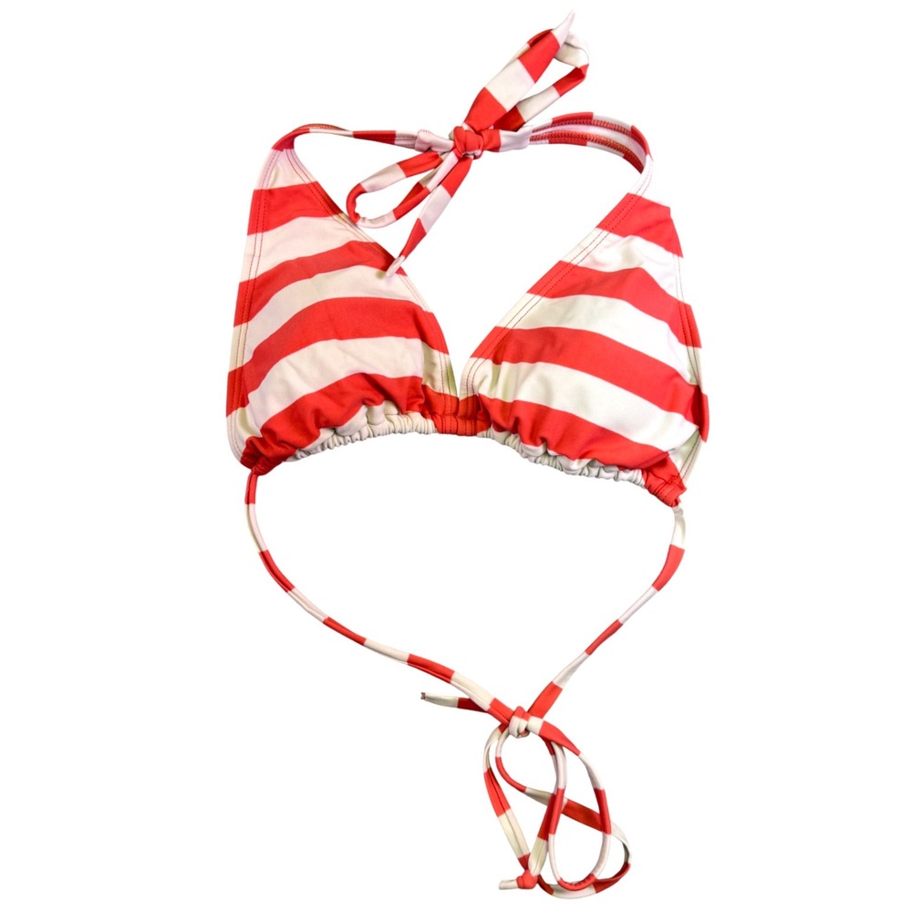 Arizona Swimsuit Top Women's Large Orange White‎ Striped Triangle Bikini Halter
